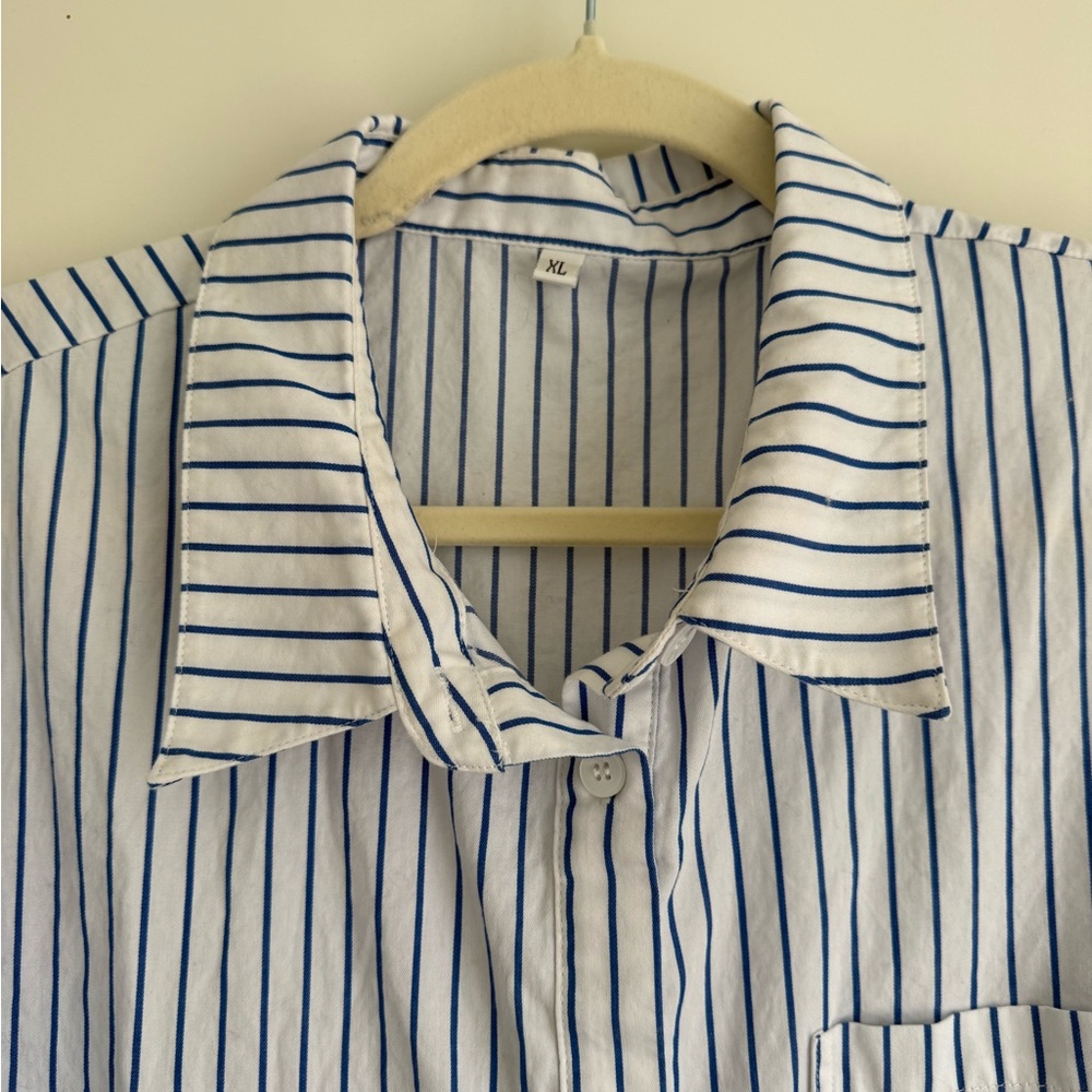 Boutique Oversized Blue & White Striped Button Down - XL